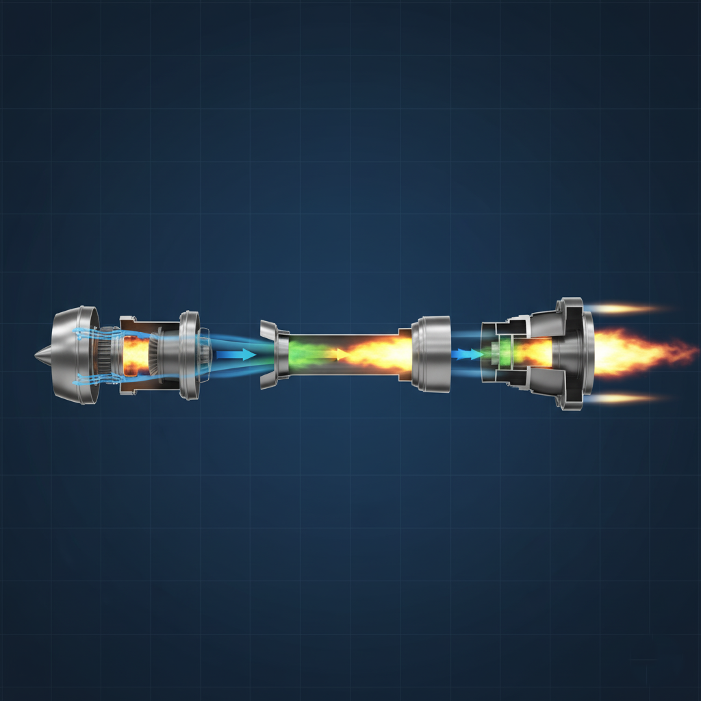 Diagram comparing a turbojet, a ramjet, and a scramjet engine