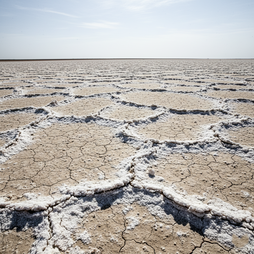 Photo of dry, cracked, barren saline-alkali land
