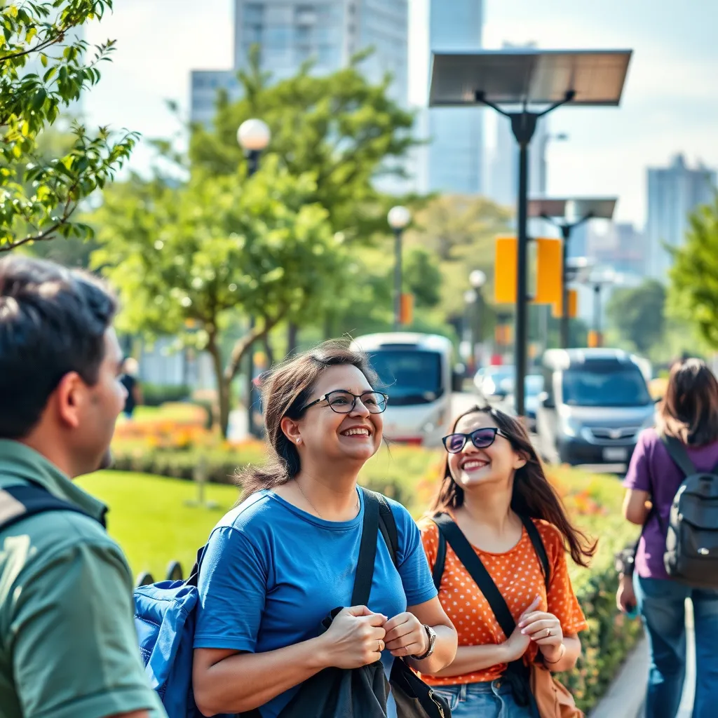 Happy citizens in sustainable urban environment