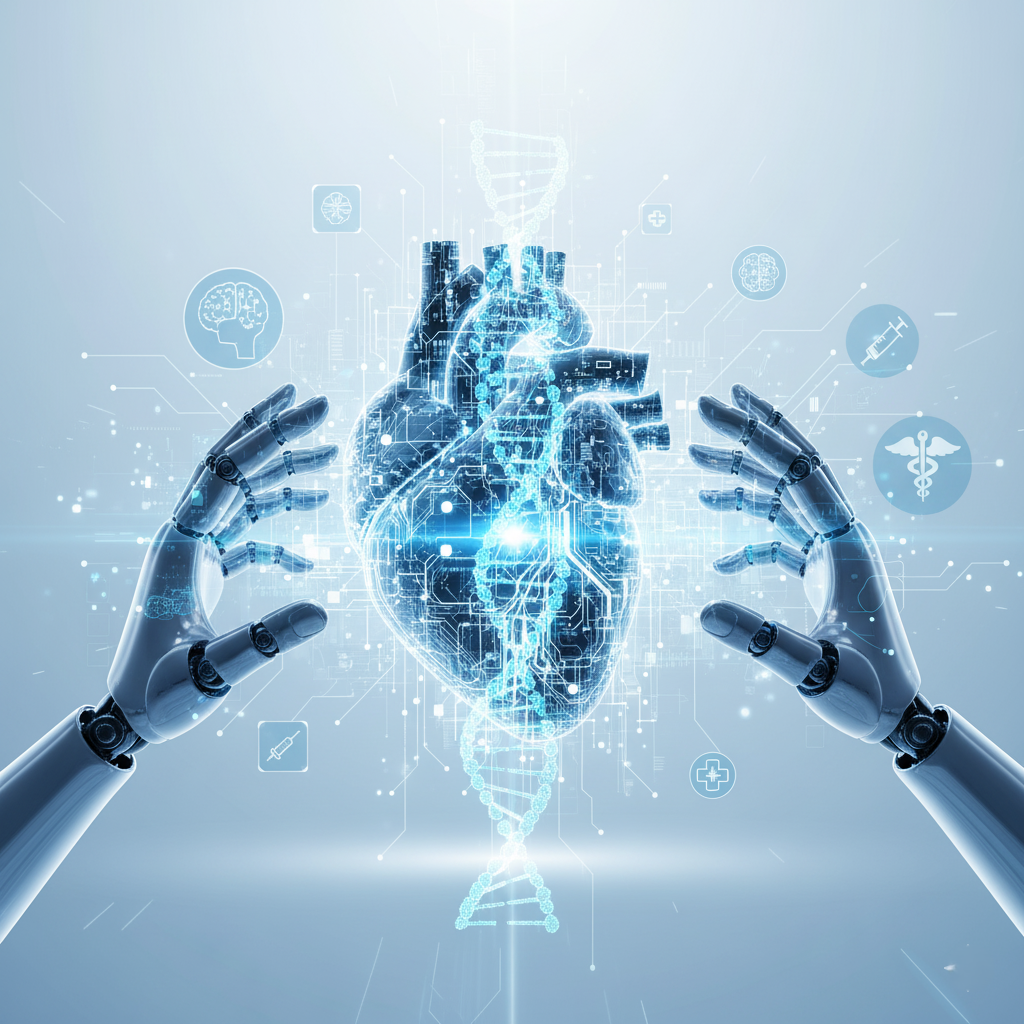 An illustration of AI, robotics, and medicine combining