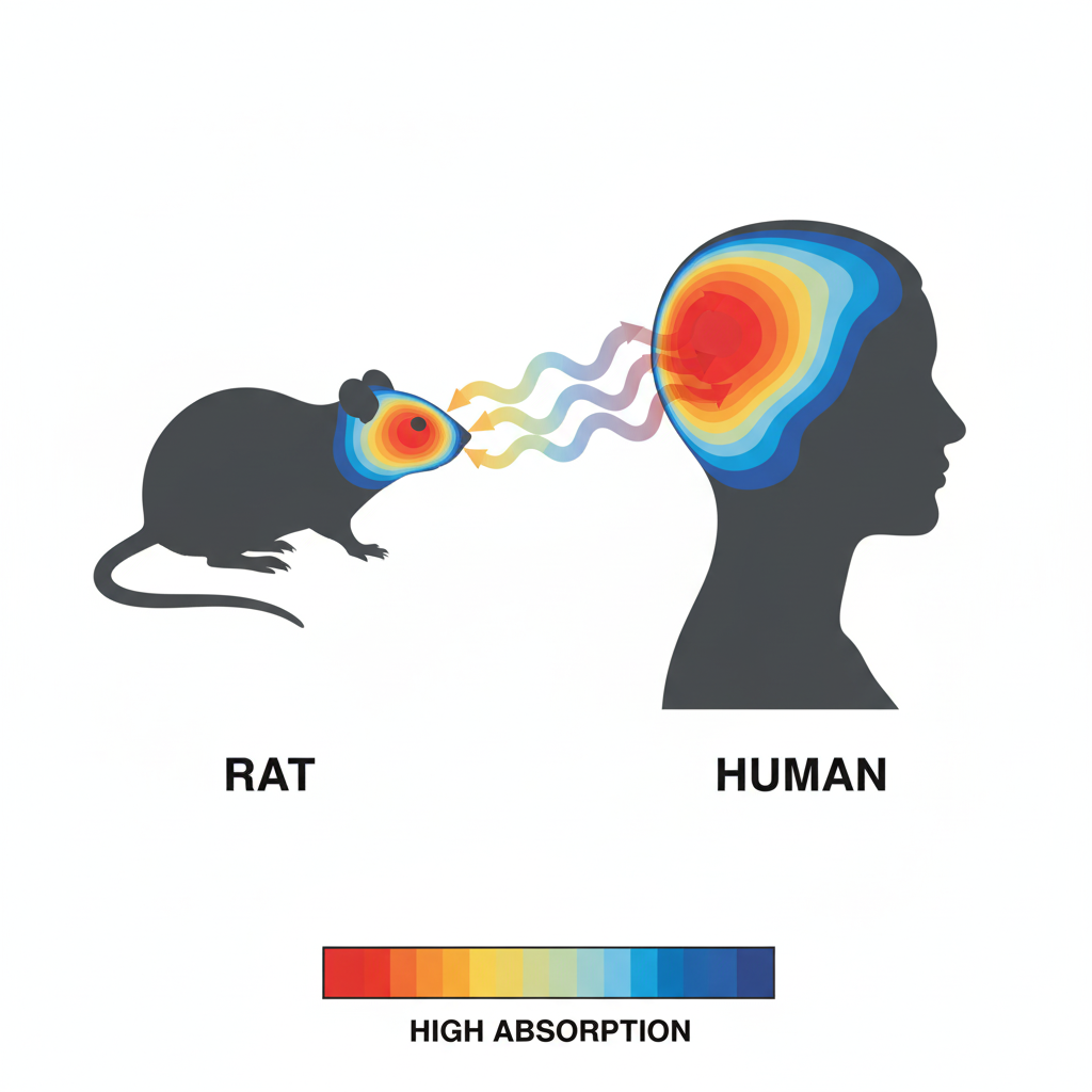 Comparison of RFR absorption in rat vs human head