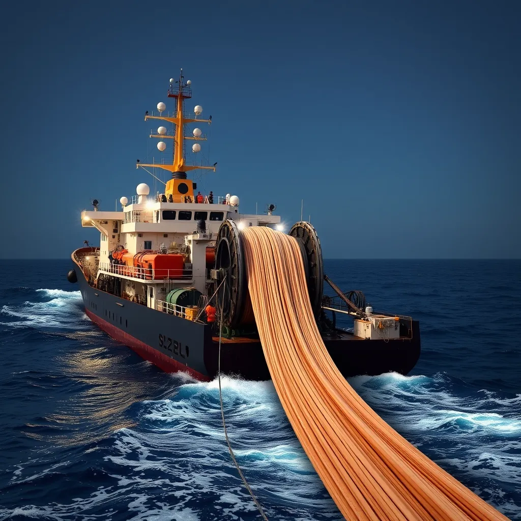 Cable Laying Ship at Sea