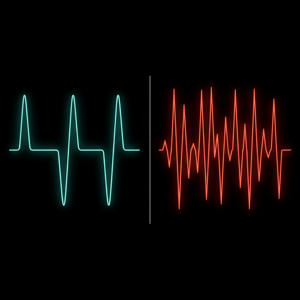 Visual representation of ordered vs. chaotic electrical signals