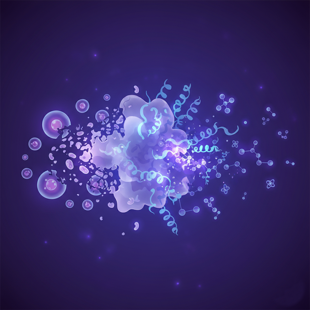 Conceptual illustration of the boundary between living cells and non-living matter blurring