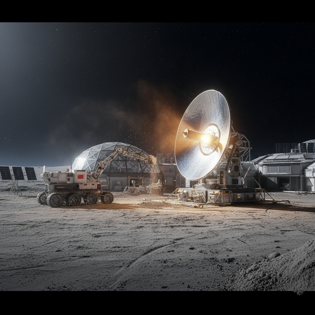 A diagram showing a rover dropping soil into a reactor where focused sunlight heats it for photothermal catalysis