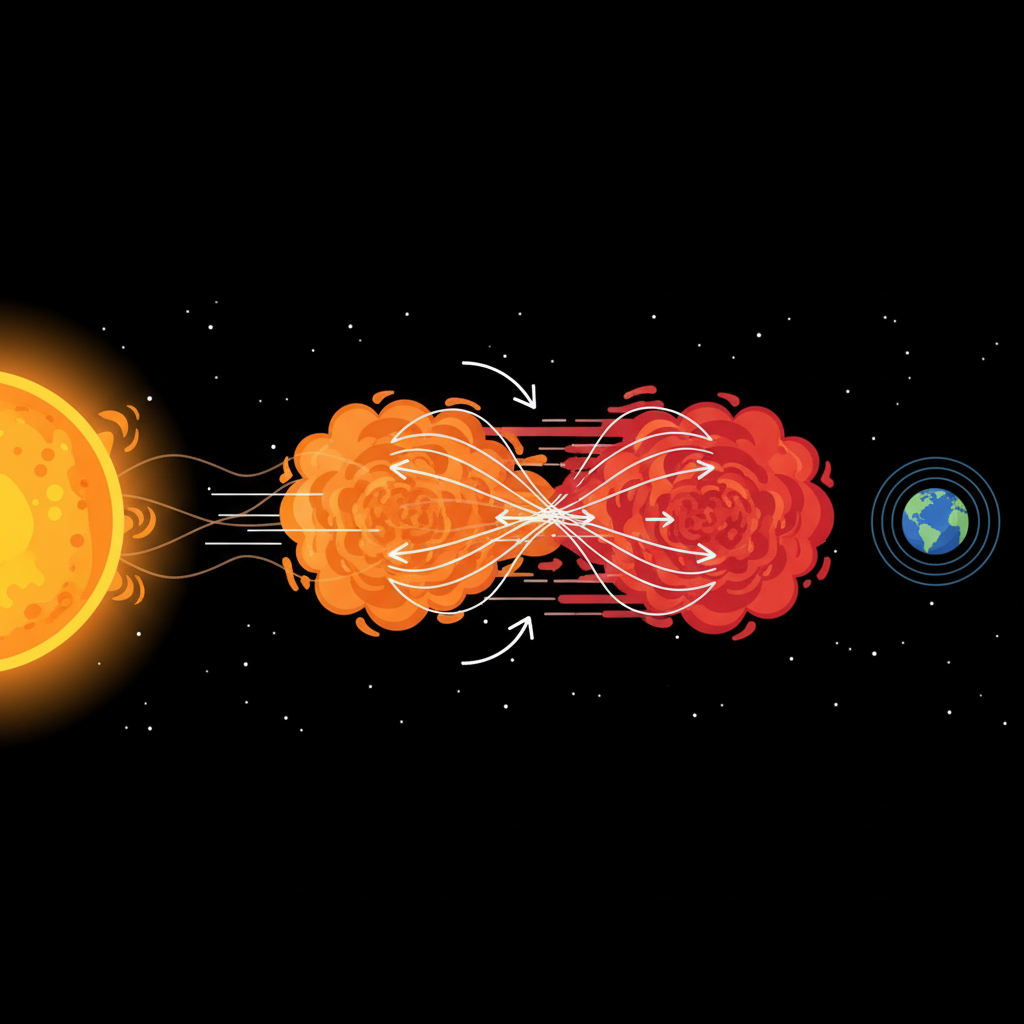 Diagram illustrating a 'Cannibal CME' overtaking a slower one